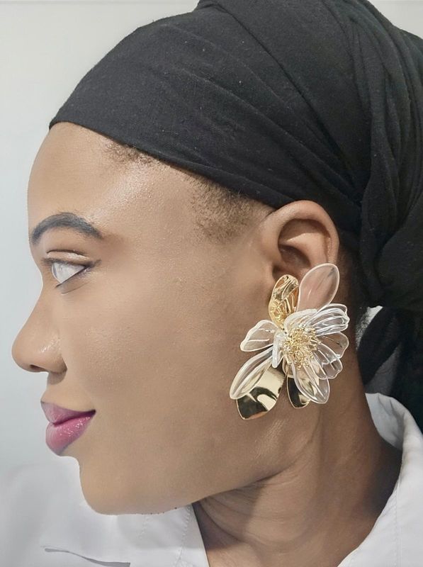 Clear Butterfly Flower Earrings