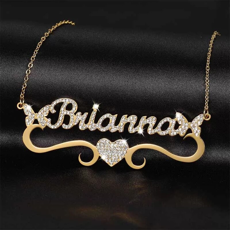 CZ DIAMOND RIBBON HEART NECKLACE WITH BUTTERFLIES