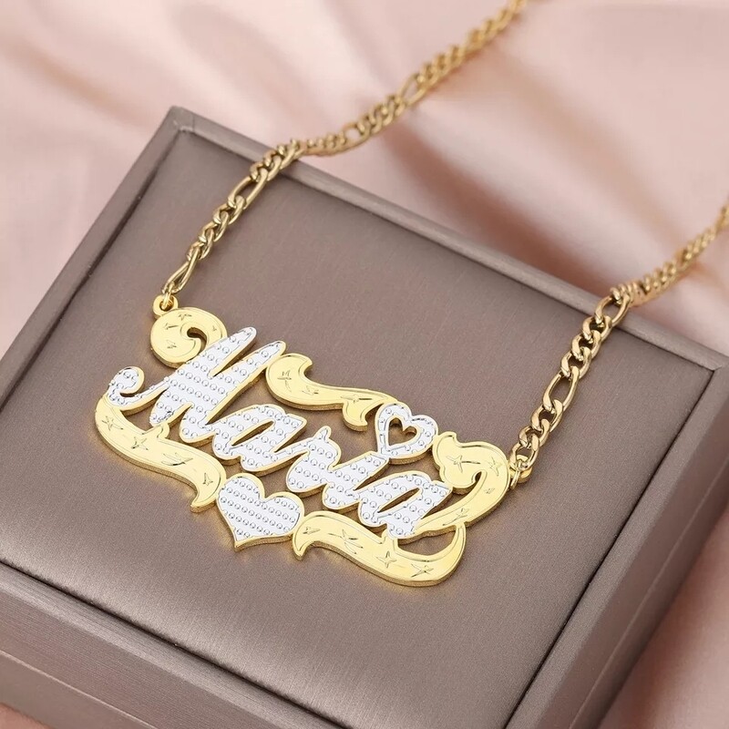 TWO TONED WAVY DESIGN NAME NECKLACE