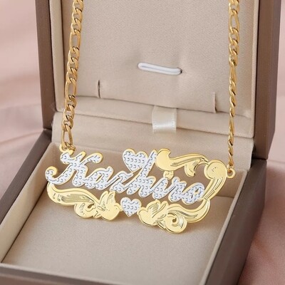 WAVY DOVE DESIGN NAME NECKLACE