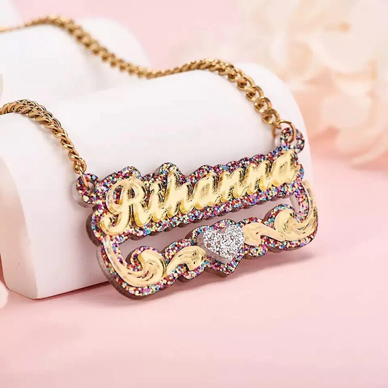 ACRLYIC HANDY HEART NAME NECKLACE