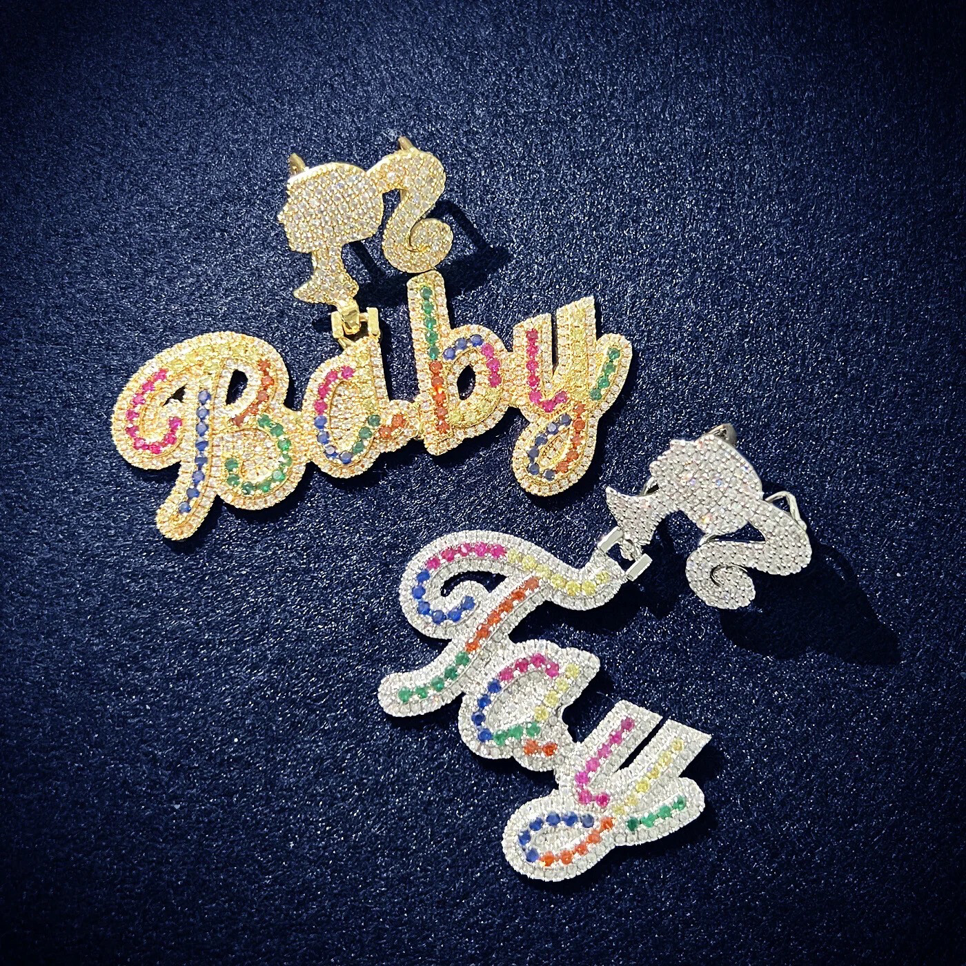 ICY MULTI-COLOURED BAGUETTE PENDANT w/ BARBIE BAIL