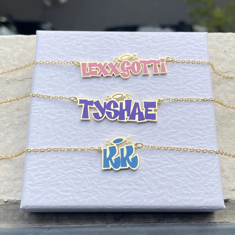 CARTOON FONT ENAMEL NAME NECKLACE