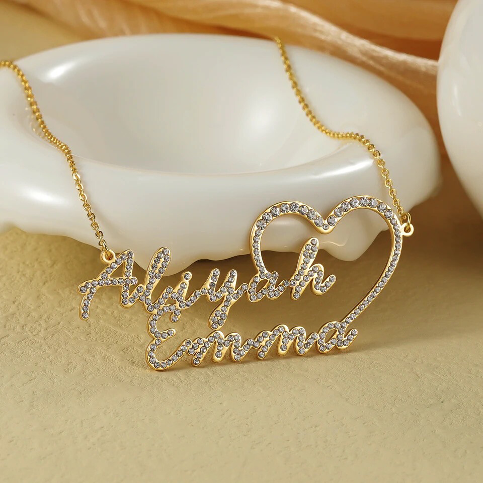 ICY DOUBLE NAME HEART NECKLACE