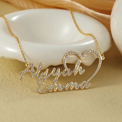 ICY DOUBLE NAME HEART NECKLACE