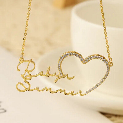 DOUBLE NAME ICED HEART NECKLACE