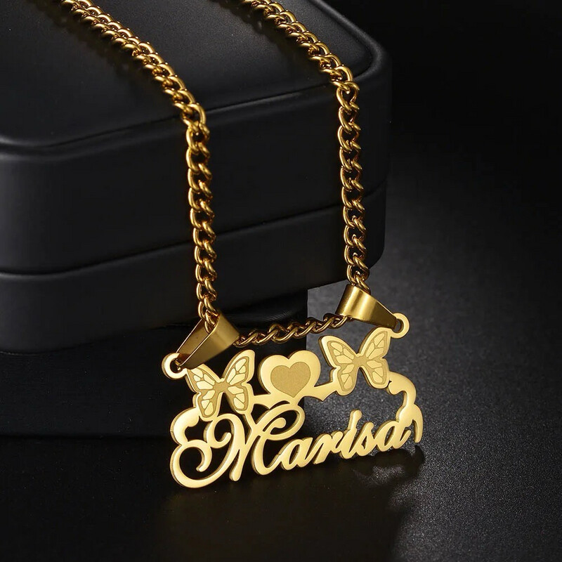 Double Hook Butterfly Design Name Pendant