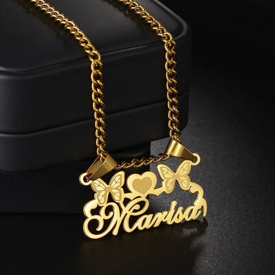 Double Hook Butterfly Design Name Pendant