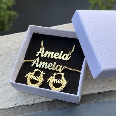 BOX CHAIN NECKLACE + BRACELET &amp; TWISTED HOOPS SET