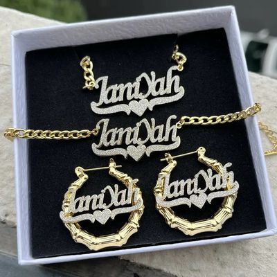 CUBAN LINK NECKLACE + BRACELET &amp; BAMBOO HOOPS SET