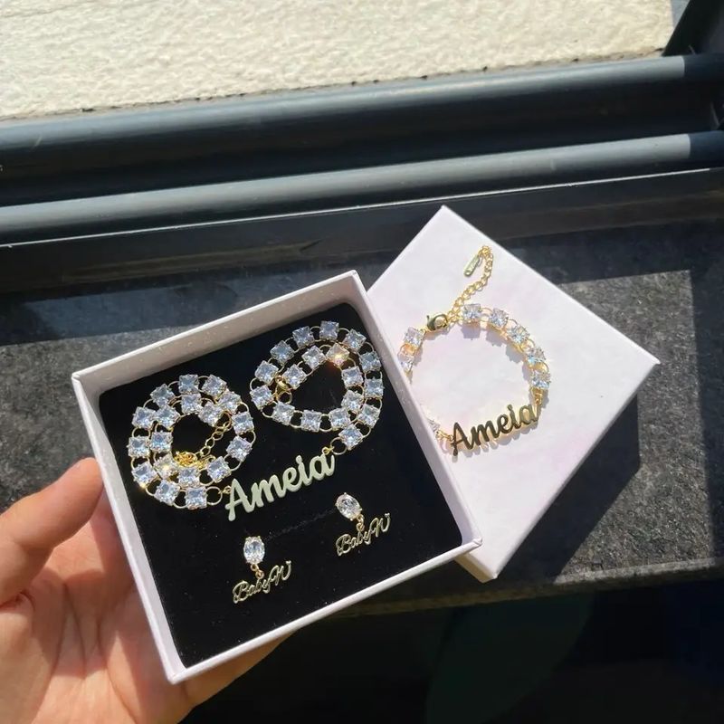 SQUARED TENNIS NECKLACE + BRACELET + EARRING SET