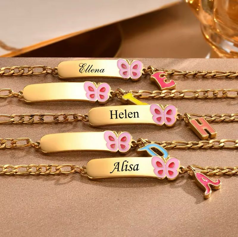 BABY GIRL BUTTERFLY ENAMEL INITIAL BRACELET