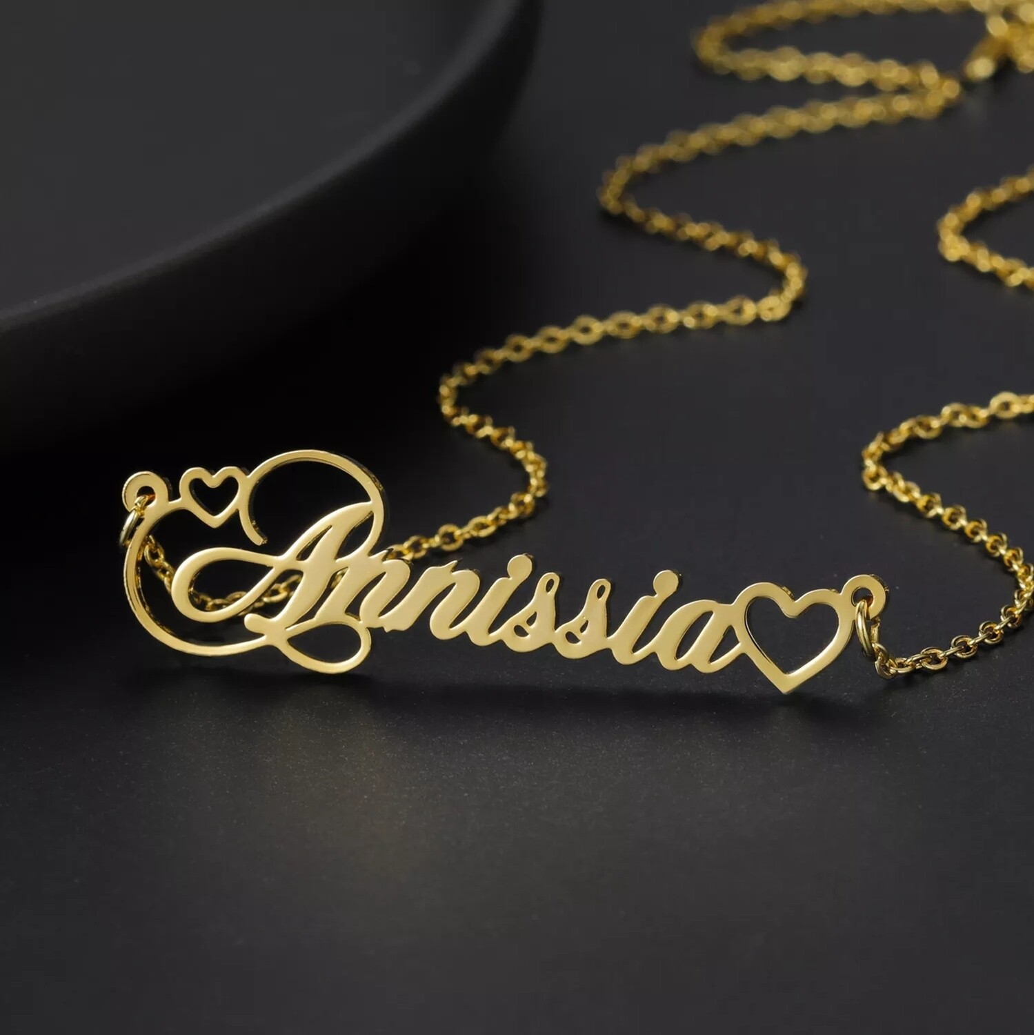 SWIRLY HEARTS NAME NECKLACE