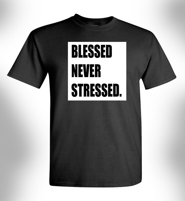 &#39;Blessed Never Stressed&#39; Box Tee- Black/White