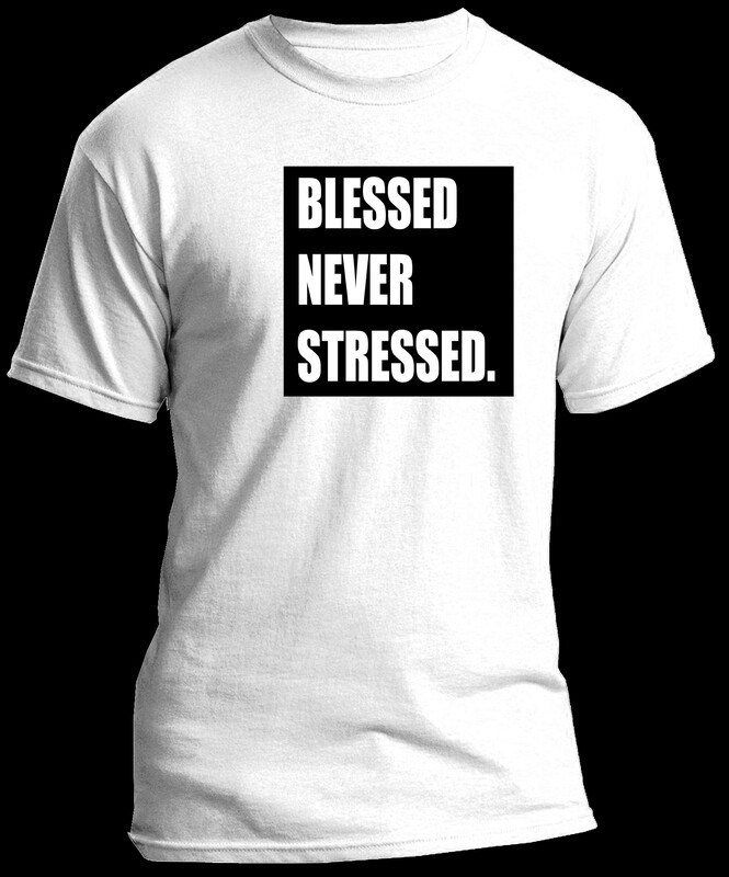 &#39;Blessed Never Stressed&#39; Box Tee- White/Black