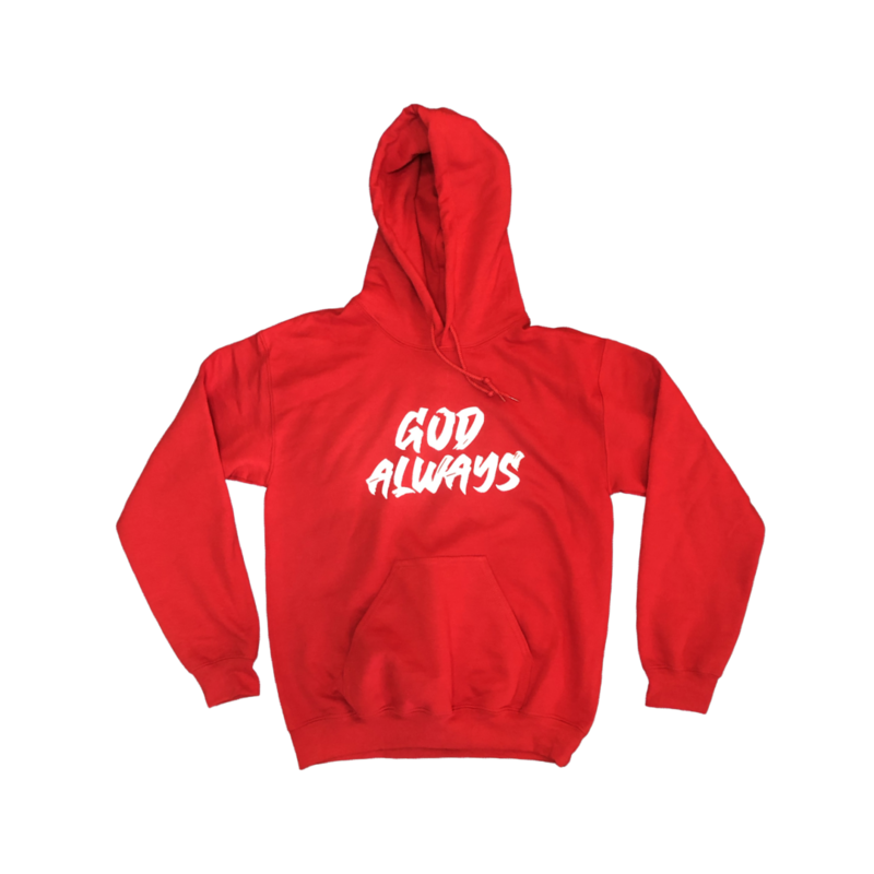 &#39;God Always&#39; Hoodie- Red/White or Blue/White
