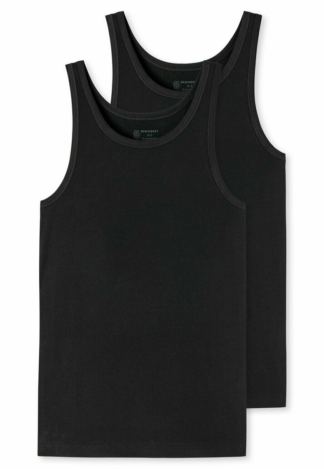 2 Schiesser 95/5 Organic Cotton Unterhemden Sportjacken Schwarz