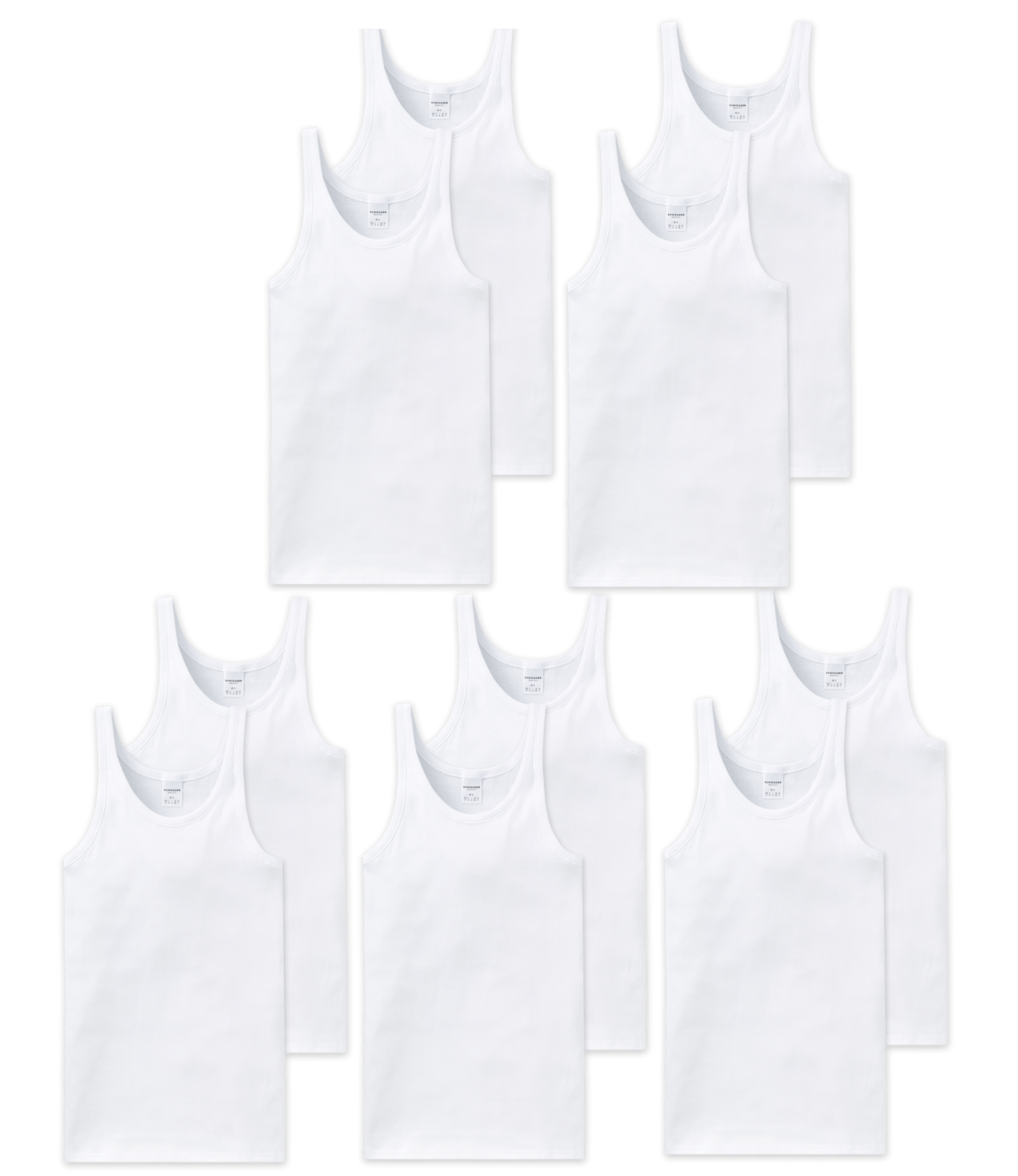 10 Schiesser Cotton Essentials Sportjacken / Unterhemden ohne Arm Feinripp weiss