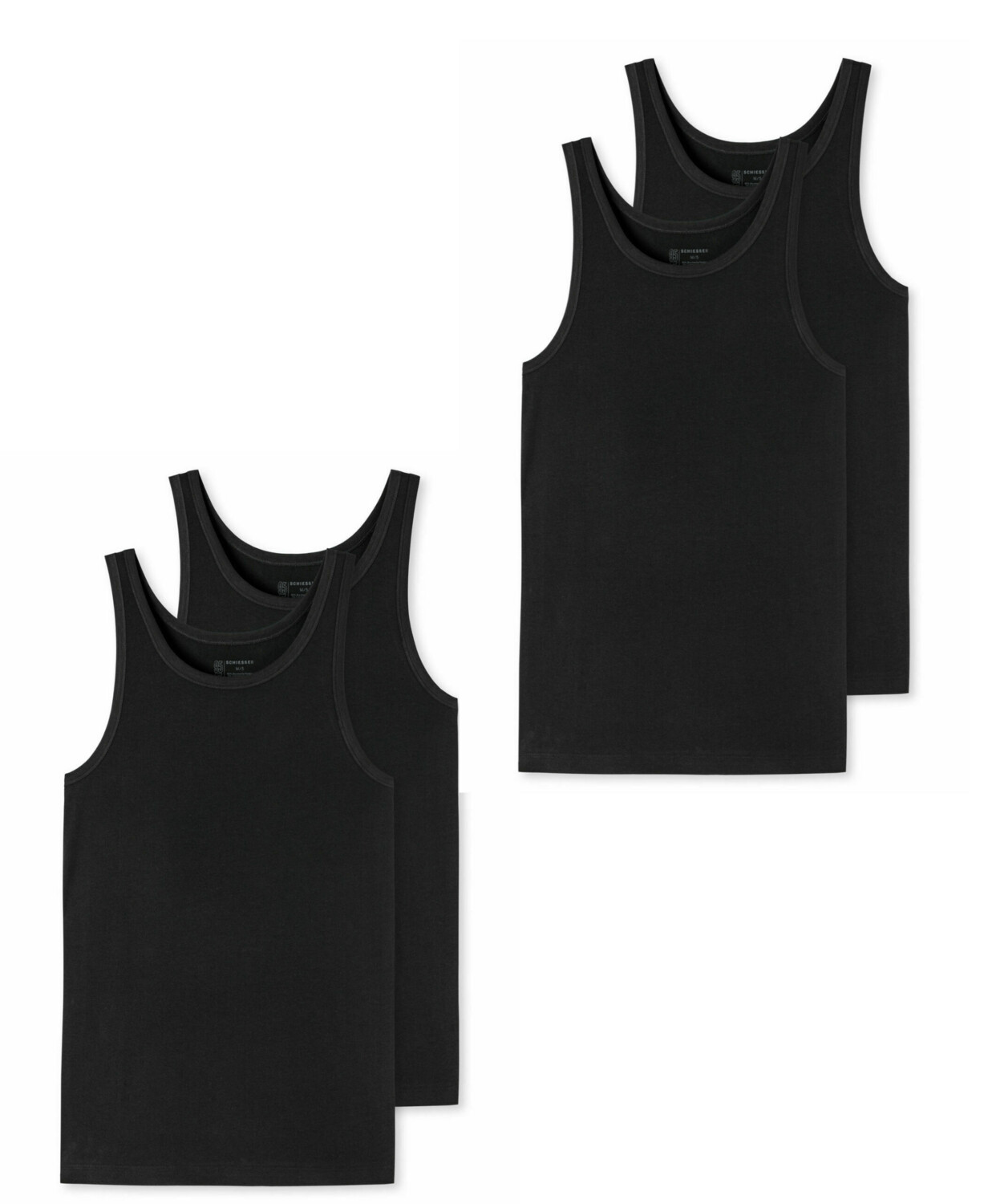 4 Schiesser 95/5 Organic Cotton Unterhemden Sportjacken Schwarz
