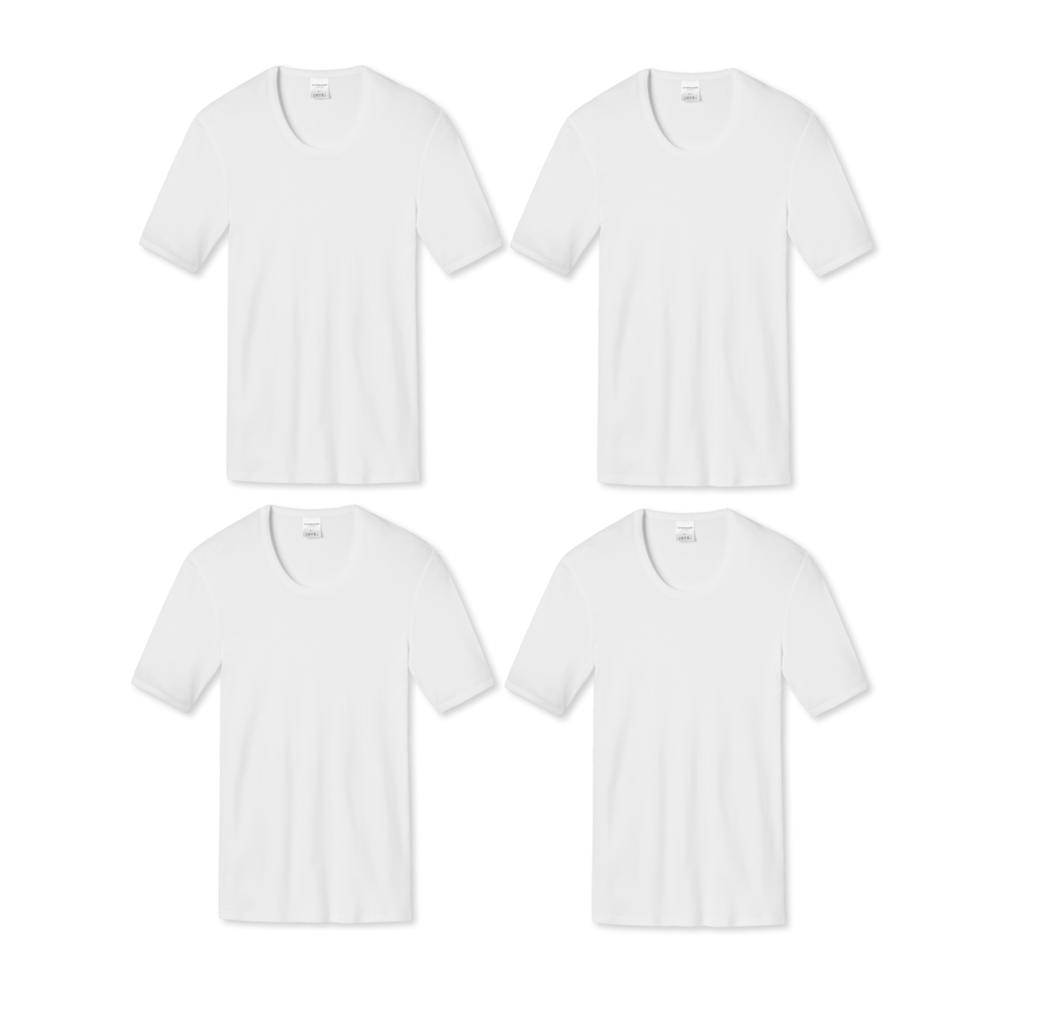 4 SCHIESSER COTTON ESSENTIALS 1/2 ARM UNTERHEMDEN WEISS DOPPELRIPP