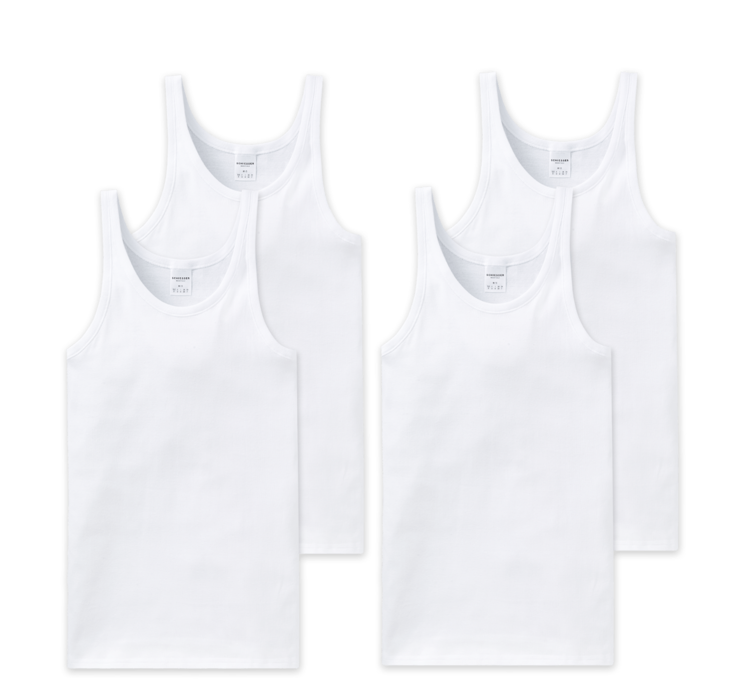 4 Schiesser Cotton Essentials Sportjacken / Unterhemden ohne Arm Feinripp weiss