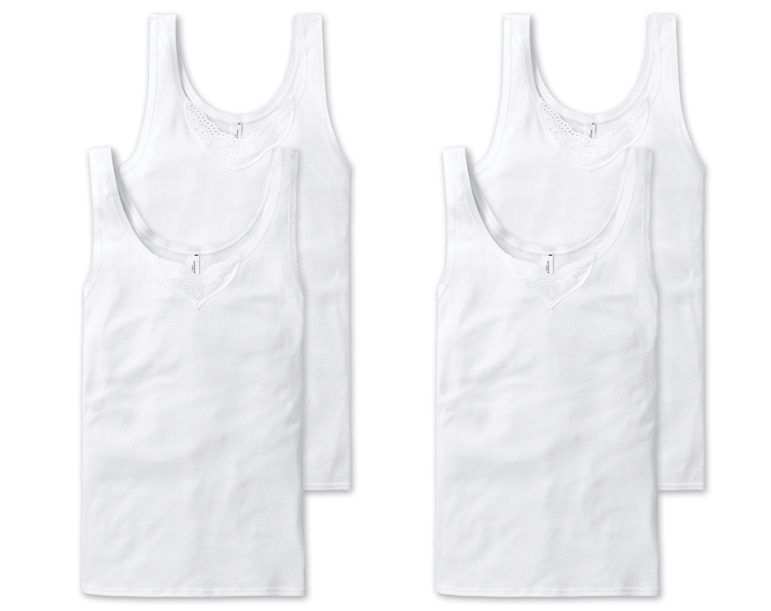 4 Schiesser Damen Trägertops mit Stickerei weiß - Cotton Essentials