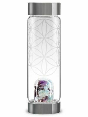 ViA Edelsteinflasche Flower of Life - Special Edition - Amethyst, Aquamarin,Bergkristall von VitaJuwel