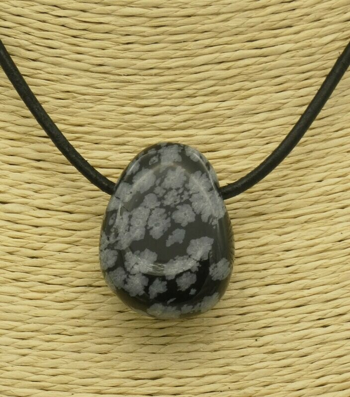 Anhänger Obsidian, "Schneeflocke", Trommelstein, gelocht