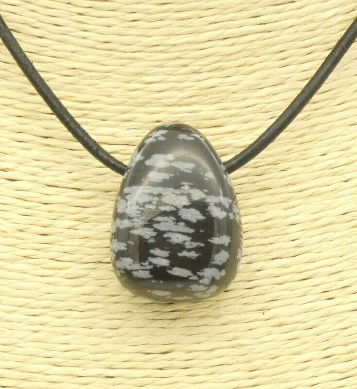 Anhänger Obsidian, Anhänger Obsidian, "Schneeflocke", Trommelstein, gelocht