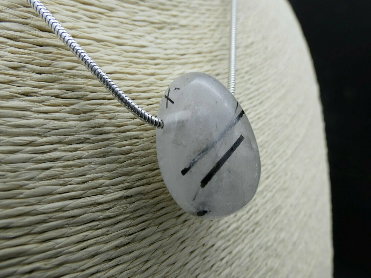 Anhänger, Turmalinquarz, Trommelstein,  mit Silberschlangenkette 925 - Ø 1,6mm
