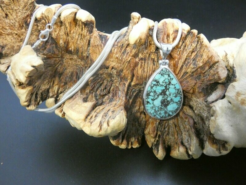 Anhänger Türkis Tibet, Silberfassung 925, Tropfenform Anhänger Türkis Tibet, Silberfassung 925, Tropfenform