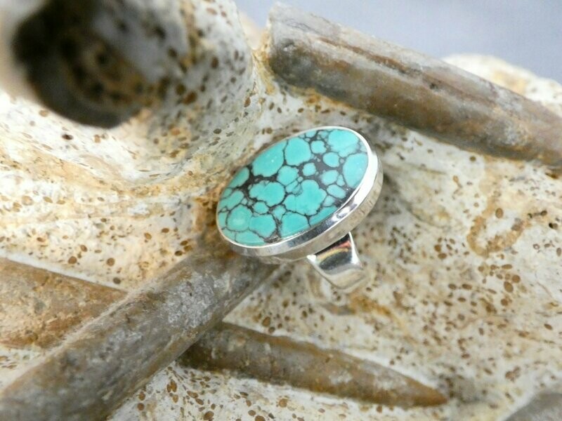 Ring Türkis Tibet, oval, in Silberfassung 925, Größe 59 Ring Türkis Tibet, oval, in Silberfassung 925, Größe 59