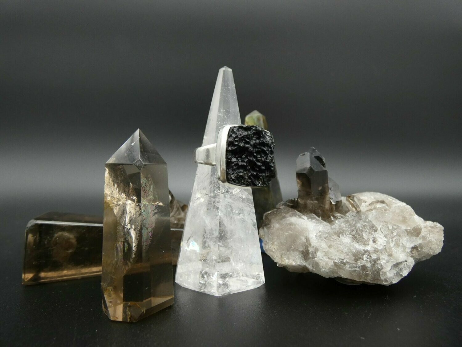 Ring Tektit, Rechteck, Silberfassung 925 - Größe 59