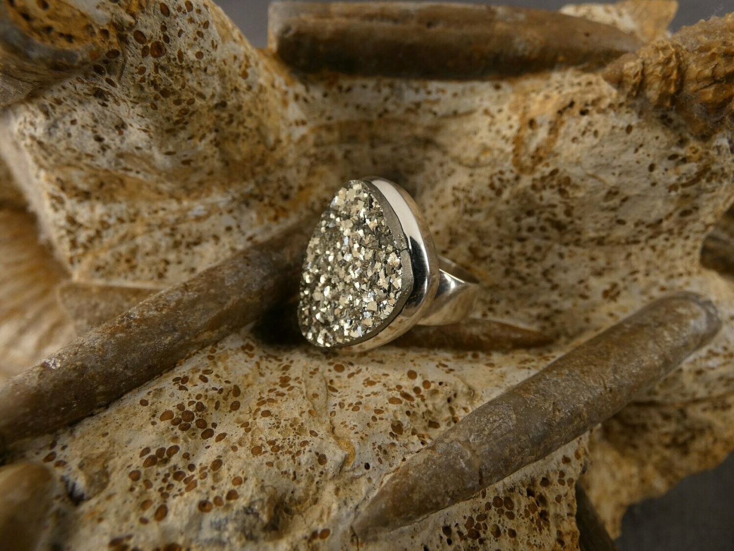 Ring Pyrit, Freiform, Silberfassung 925 - Größe 54