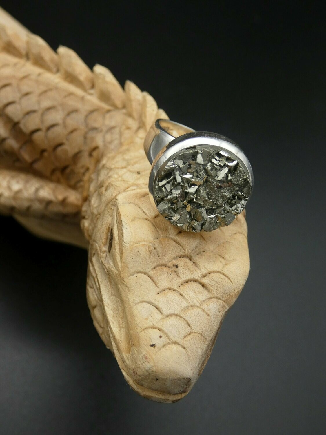 Ring Pyrit, rund, Silberfassung 925 - Größe 52