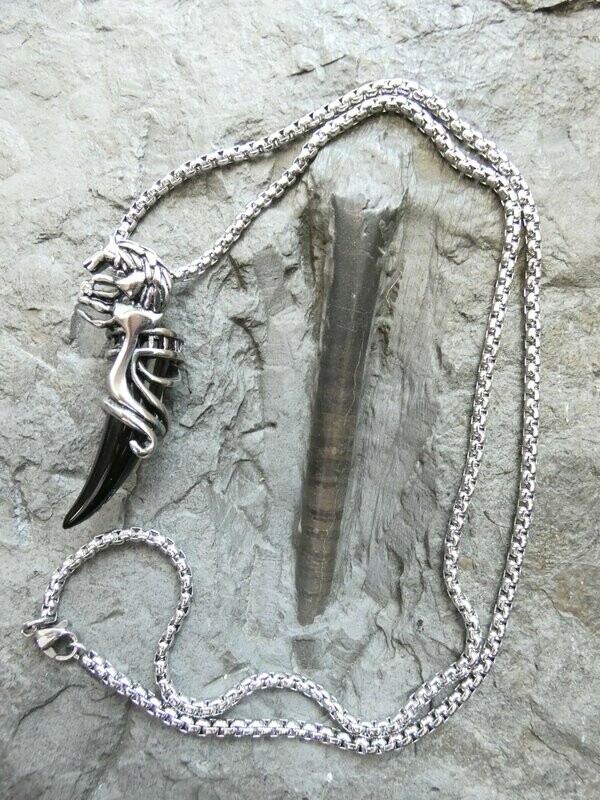 Anhänger Edelstahl, Zahn mit Schaf und Kette oder Lederband Anhänger Edelstahl, Zahn mit Schaf und Kette oder Lederband