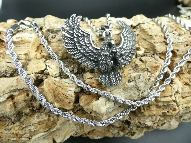 Anhänger Edelstahl, Adler mit Kette oder Lederband Anhänger Edelstahl, Adler mit Kette oder Lederband