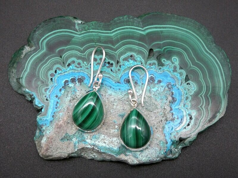 Ohrhänger Malachite, Tropfenform, Silberfassung 925 Ohrhänger Malachite, Tropfenform, Silberfassung 925