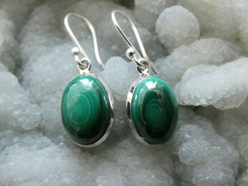 Ohrhänger Malachite, Oval, Silberfassung 925 Ohrhänger Malachite, Oval, Silberfassung 925