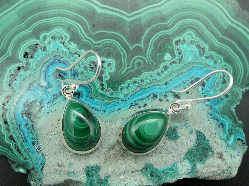 Ohrhänger Malachite, Tropfenform, Silberfassung 925 Ohrhänger Malachite, Tropfenform, Silberfassung 925