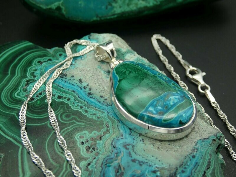 Anhänger Malachit-Chrysocolle, Freiform, Silberfassung 925 Anhänger Malachit-Chrysocolle, Freiform, Silberfassung 925