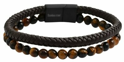 Armband mit Leder und Perlen (Tigerauge+Onyx), Magnetverschluß von Raptor