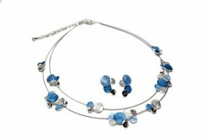 Set - Collier + Ohrstecker + Armband in Silber und Blautönen Set - Collier + Ohrstecker + Armband in Silber und Blautönen