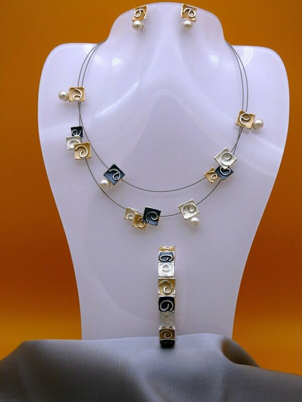 Set - Collier + Ohrstecker + Armband - Tricolor Set - Collier + Ohrstecker + Armband - Tricolor