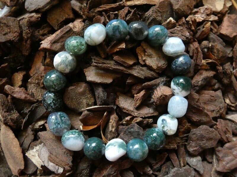 Armband Moosachat, grün-weiß, dehnbar Armband Moosachat, grün-weiß, dehnbar