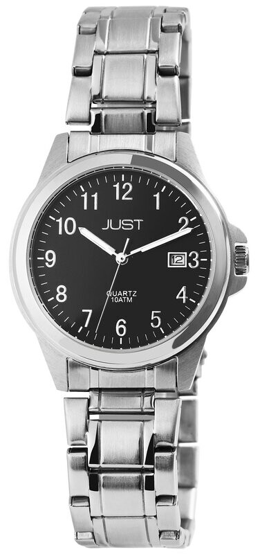 Herrenuhr analog, JUST, schwarz, Datumsanzeige, Edelstahlband, 10 atm Herrenuhr analog, JUST, schwarz, Datumsanzeige, Edelstahlband, 10 atm