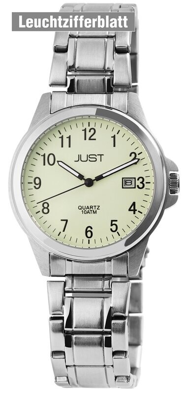 Herrenuhr analog, JUST, Leuchtziffernblatt, Datumsanzeige, Edelstahlband, 10 atm Herrenuhr analog, JUST, Leuchtziffernblatt, Datumsanzeige, Edelstahlband, 10 atm