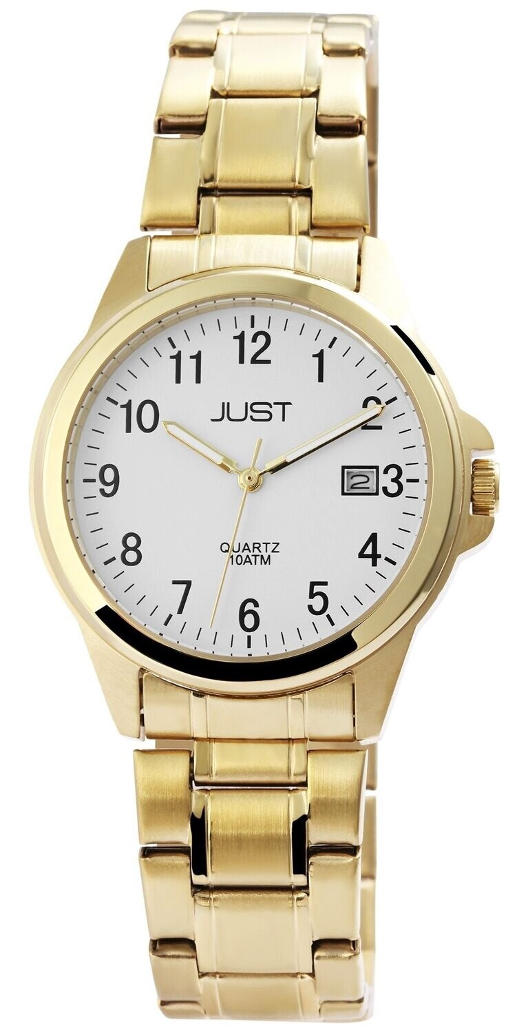 Herrenuhr analog, JUST, Datumsanzeige, Edelstahlband, goldfarben, 10 atm