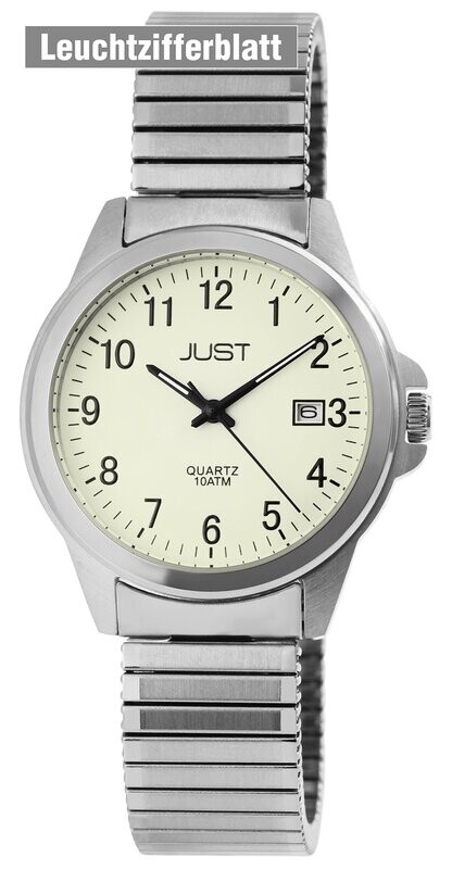 Herrenuhr analog, JUST, Leuchzifferntblatt, Datumsanzeige, Edelstahlband, 10 atm Herrenuhr analog, JUST, Leuchzifferntblatt, Datumsanzeige, Edelstahlband, 10 atm