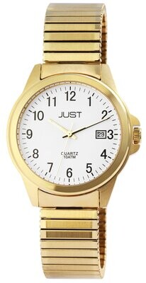 Herrenuhr analog, JUST, Datumsanzeige, Zug-Edelstahlband, goldfarben, 10 atm Herrenuhr analog, JUST, Datumsanzeige, Zug-Edelstahlband, goldfarben, 10 atm
